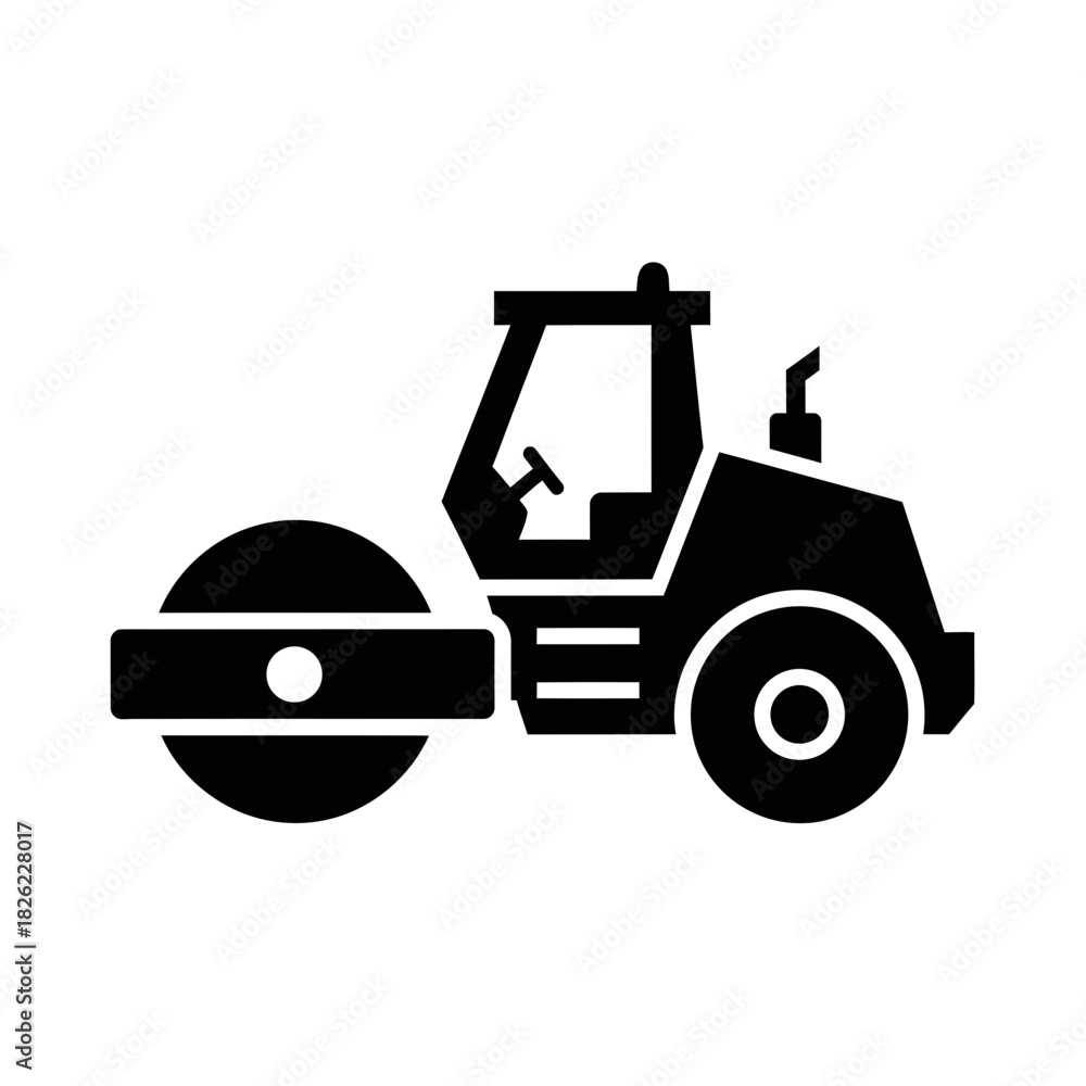 Naklejka premium Road Roller Silhouette Vector Construction Vehicle Icon Heavy Machinery Graphic