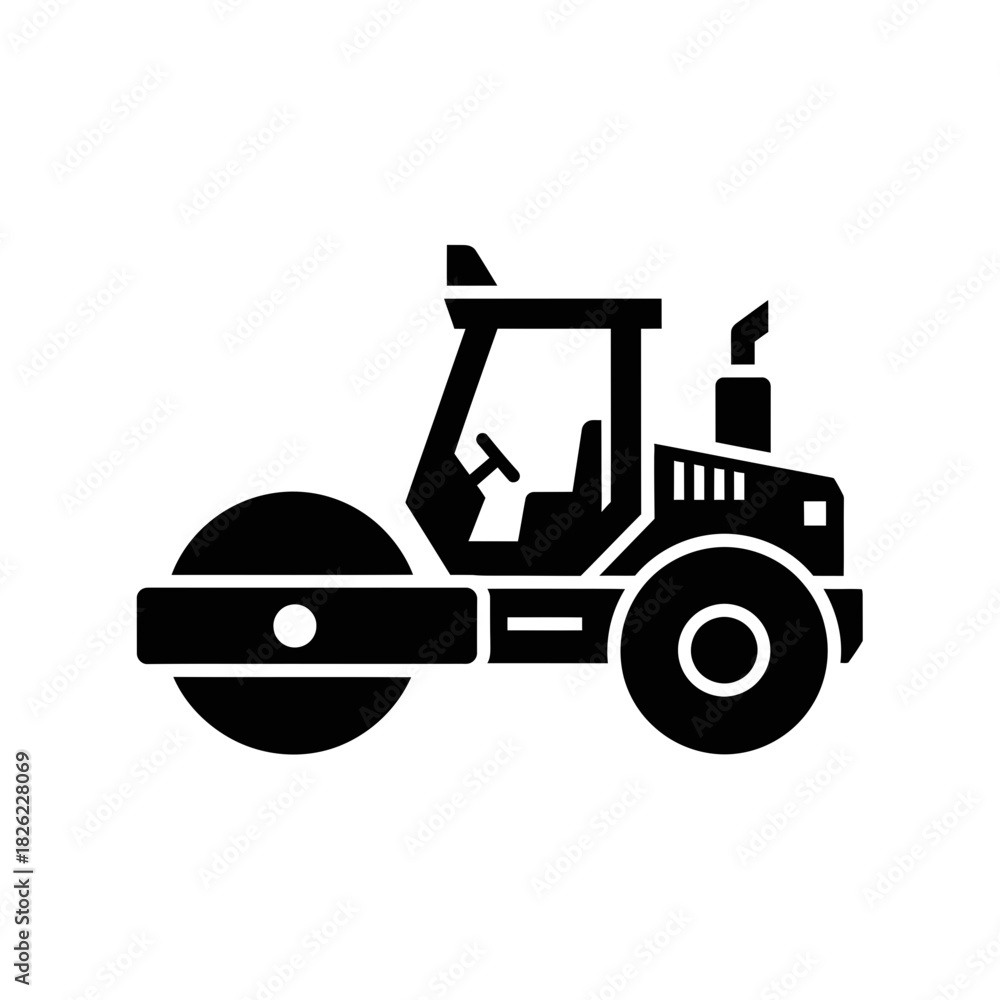 Fototapeta premium Road Roller Silhouette Vector Construction Vehicle Icon Heavy Machinery Graphic