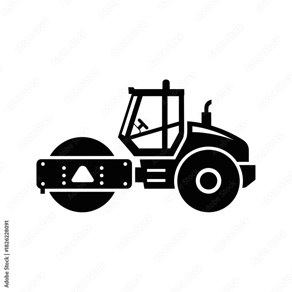 Naklejka premium Road Roller Silhouette Vector Construction Vehicle Icon Heavy Machinery Graphic