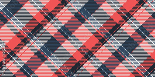 Classic plaid pattern design in coral, navy and white. Versatile backdrop for textiles, branding, or backgrounds. Represents tradition with a modern twist.