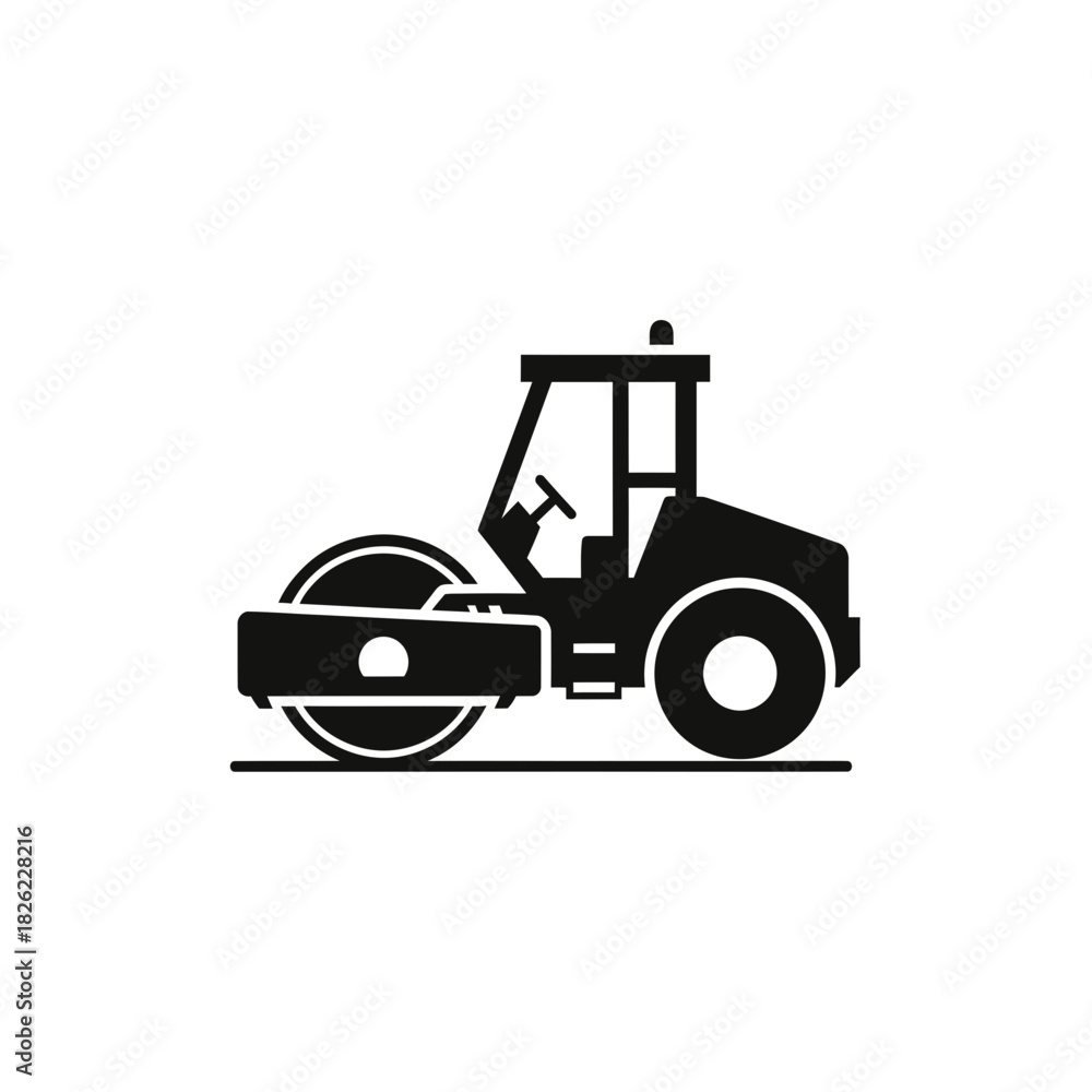 Naklejka premium Road Roller Silhouette Vector Construction Vehicle Icon Heavy Machinery Graphic