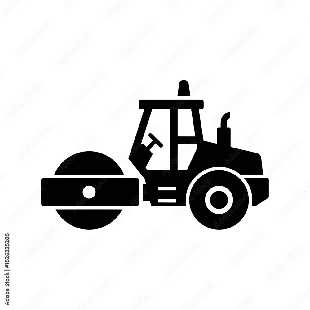 Fototapeta premium Road Roller Silhouette Vector Construction Vehicle Icon Heavy Machinery Graphic