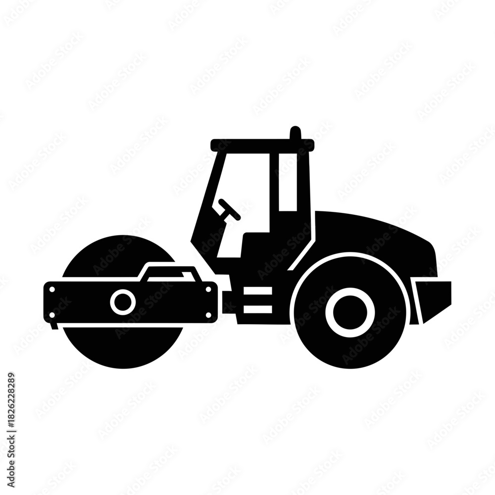Fototapeta premium Road Roller Silhouette Vector Construction Vehicle Icon Heavy Machinery Graphic