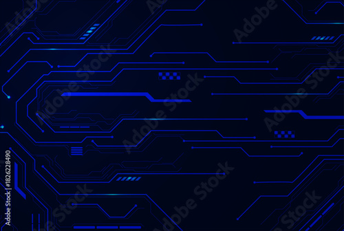 Glowing Blue Circuit Board Background. Bright blue circuit board pattern with glowing lines and modern tech connections.