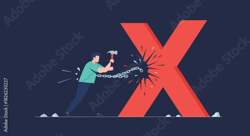 Smashing barriers, breaking free from limitations with courage and determination, overcoming obstacles with strength and resilience for success