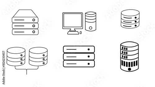 Set of Line Icons Representing Data Servers, Databases, and IT Infrastructure. vector design editable