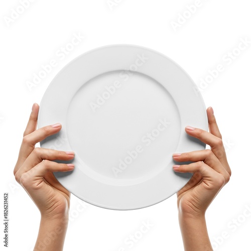 White Dinner Plate Held in Woman Hands