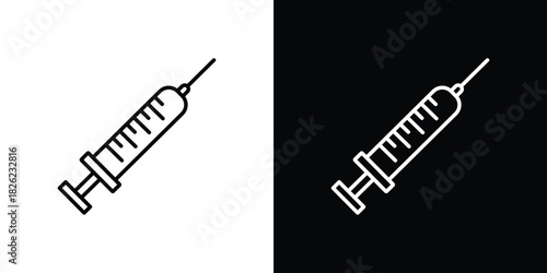 Syringe injection icon thin line outline concept. Linear style icon. Editable stroke. Vector