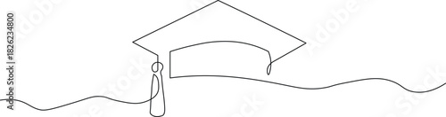 Celebrate academic achievements with this modern one-line graduation cap design for invitations and educational materials that symbolizes graduation and scholastic success