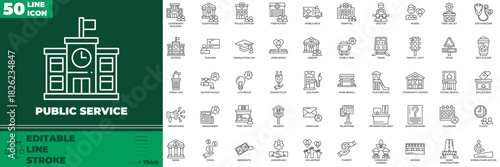 Public Service Line Editable Icons set