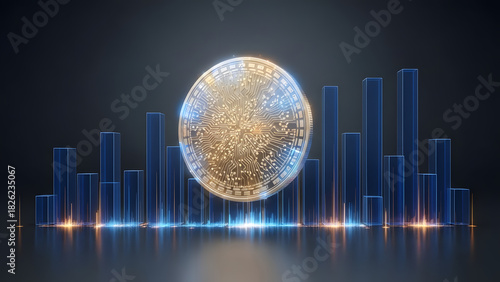 Futuristic Cryptocurrency Concept with Bar Graph and Circuit Design