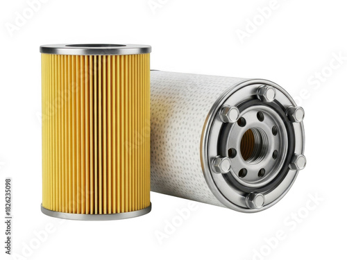 Two automotive oil filters isolated on transparent background