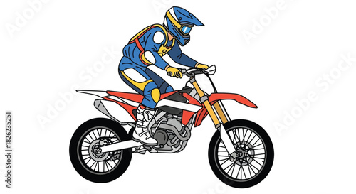 Motocross Rider Jumping Dirt Bike Cartoon Illustration