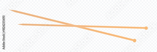 Wooden skewer with pointed tip. Disposable bamboo thin long skewer. Chopstick. Chinese food stick. Wooden toothpick. Isolated realistic vector illustration on white background. Vector illustration. 