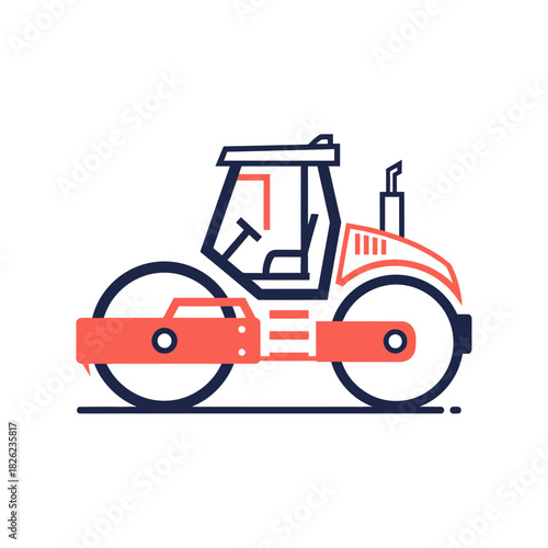 Road Roller Construction Vehicle Vector | Asphalt Compactor Illustration | Heavy Machinery Icon