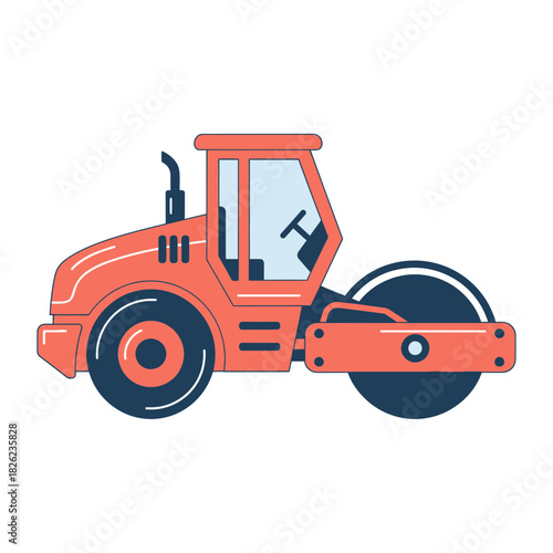 Road Roller Construction Vehicle Vector | Asphalt Compactor Illustration | Heavy Machinery Icon