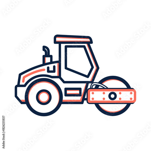 Road Roller Construction Vehicle Vector | Asphalt Compactor Illustration | Heavy Machinery Icon