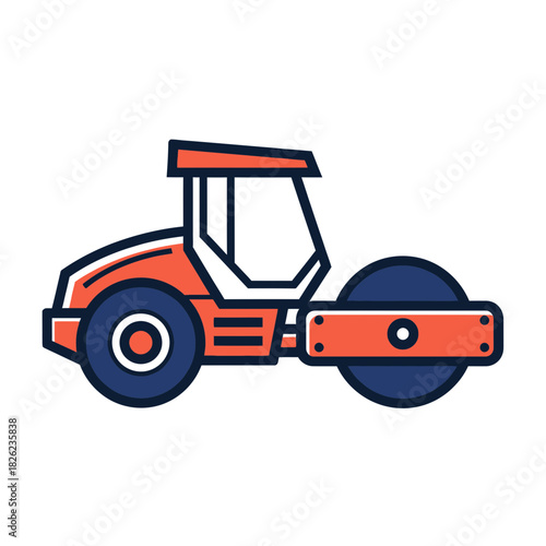 Road Roller Construction Vehicle Vector | Asphalt Compactor Illustration | Heavy Machinery Icon