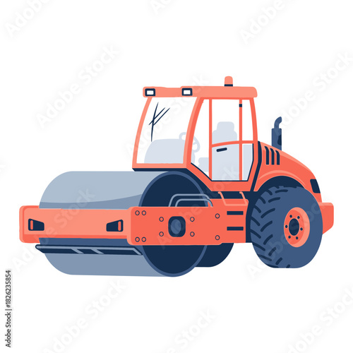 Road Roller Construction Vehicle Vector | Asphalt Compactor Illustration | Heavy Machinery Icon