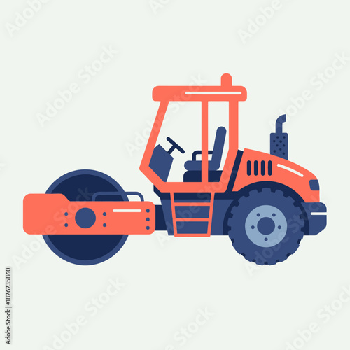 Road Roller Construction Vehicle Vector | Asphalt Compactor Illustration | Heavy Machinery Icon