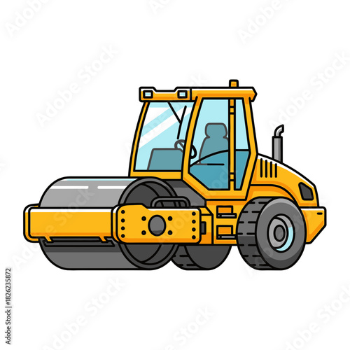 Road Roller Construction Vehicle Vector | Asphalt Compactor Illustration | Heavy Machinery Icon