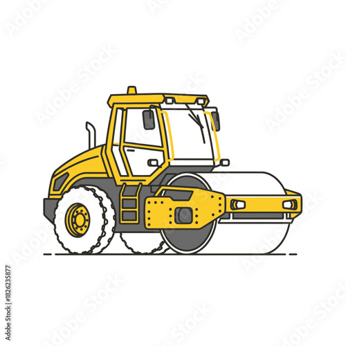 Road Roller Construction Vehicle Vector | Asphalt Compactor Illustration | Heavy Machinery Icon
