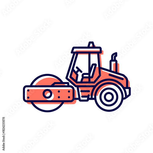 Road Roller Construction Vehicle Vector | Asphalt Compactor Illustration | Heavy Machinery Icon