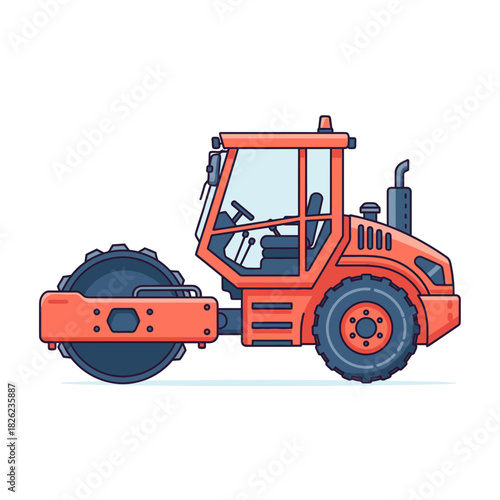 Road Roller Construction Vehicle Vector | Asphalt Compactor Illustration | Heavy Machinery Icon