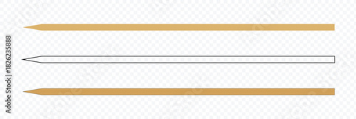 Wooden skewer with pointed tip. Disposable bamboo thin long skewer. Chopstick. Chinese food stick. Wooden toothpick. Isolated realistic vector illustration on white background. Vector illustration. 