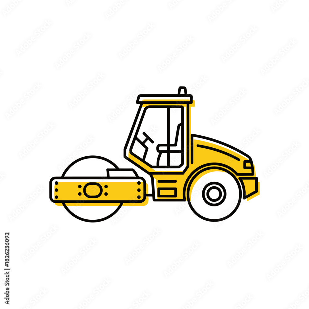 Naklejka premium Road Roller Construction Vehicle Vector | Asphalt Compactor Illustration | Heavy Machinery Icon