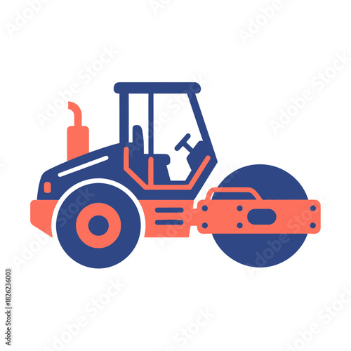 Road Roller Construction Vehicle Vector | Asphalt Compactor Illustration | Heavy Machinery Icon