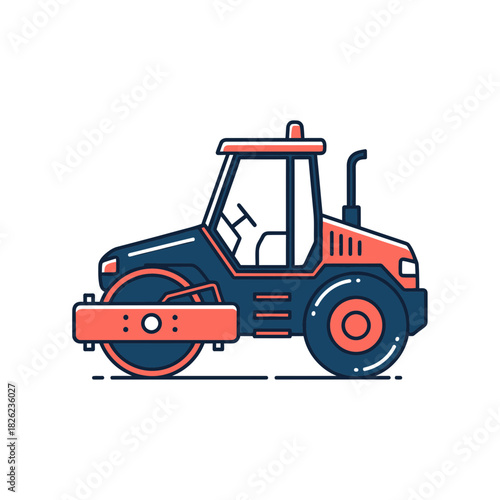 Road Roller Construction Vehicle Vector | Asphalt Compactor Illustration | Heavy Machinery Icon