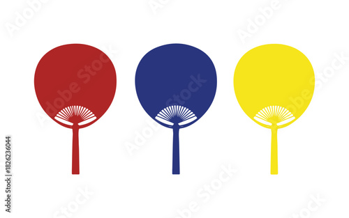 A collection of Japanese round paper fans. Color

