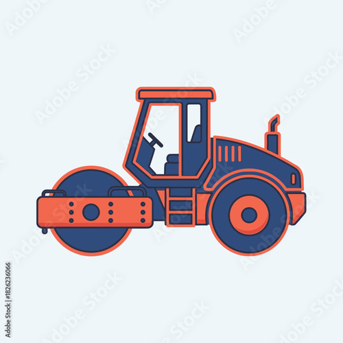 Road Roller Construction Vehicle Vector | Asphalt Compactor Illustration | Heavy Machinery Icon