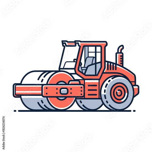 Road Roller Construction Vehicle Vector | Asphalt Compactor Illustration | Heavy Machinery Icon