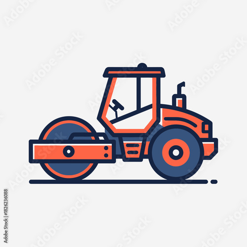 Road Roller Construction Vehicle Vector | Asphalt Compactor Illustration | Heavy Machinery Icon