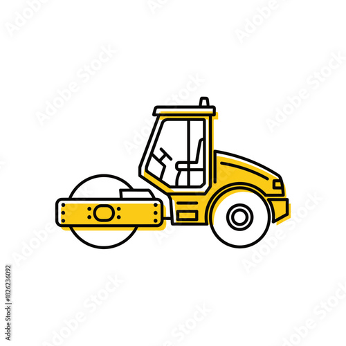 Road Roller Construction Vehicle Vector | Asphalt Compactor Illustration | Heavy Machinery Icon
