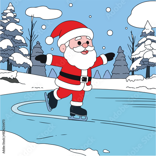 Santa is skating on the ice rink