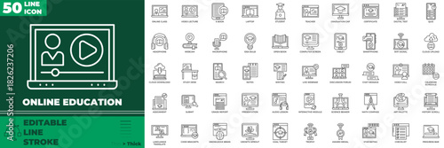 Online Education Line Editable Icons set