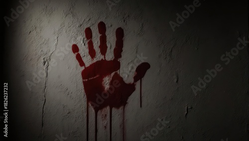 Bloody Handprint on a Dark Wall - A Chilling Crime Scene.