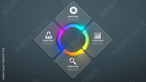 Colorful Ring Infographic With Diamond Panels For Business Strategy And Innovation Visual Progress