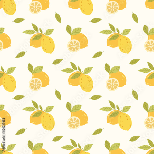Lemon Seamless Pattern with Fresh Citrus