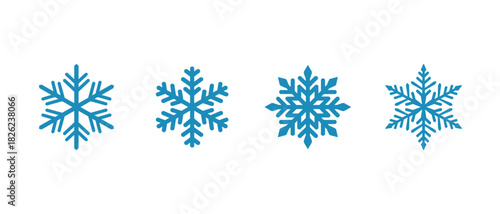 Vector blue snowflakes with intricate crystalline patterns on white background
