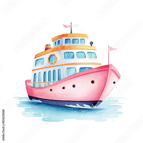 Cute Pink Watercolor Boat Illustration for Summer Travel