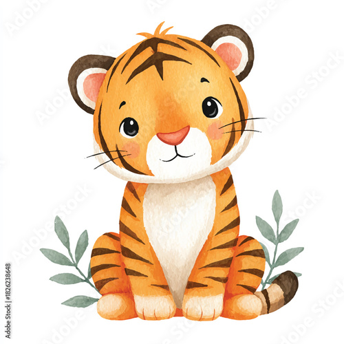 Cute Watercolor Baby Tiger Illustration for Kids Design
