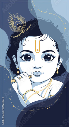 Baby Krishna HD phone wallpaper design, black adn silver abstarct background.