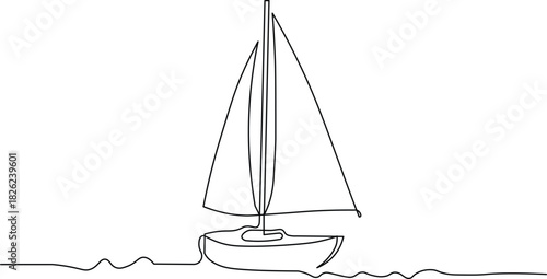 Elegant sailboat gliding across tranquil waters in a minimalist line art style perfect for branding and modern design projects with a nautical or travel theme