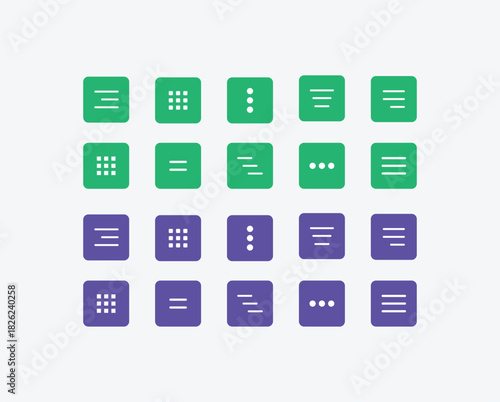 Modern Dashboard UI Icon Set. Flat Content Tiles in green and blue. Minimal Ui Element for web and apps design.