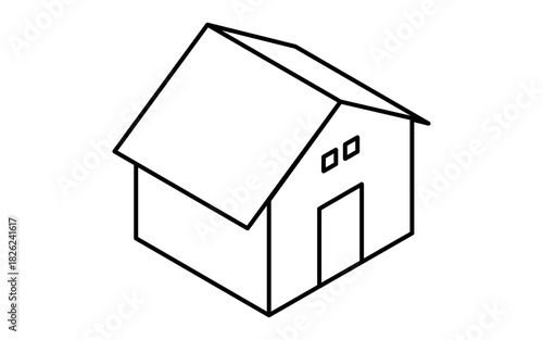 Real Estate Purchase, Simple Line Drawing Isometric Illustration of a   House, black and white