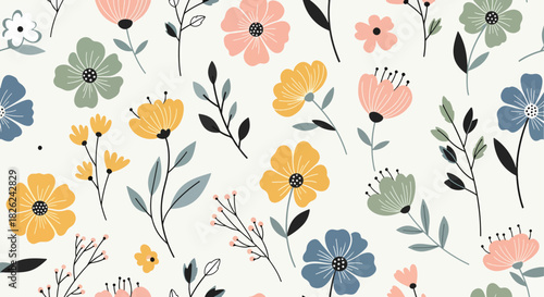 Seamless floral pattern with beautiful flowers and leaves